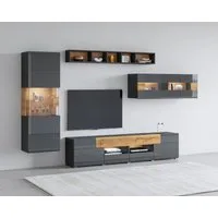 OTTO home Wohnwand Toledo,Breite 391cm stilvolle Mediawand ohne Beleuchtung, (Set, 4-St), Anbauwand (2xHängevitrine,Lowboard,Hängeregal)MDF Hochglanzfronten