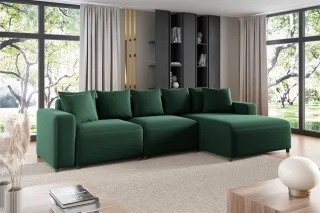 Ecksofa Designersofa Sofa MEGAN in Stoff Salvador Dunkelgrün Ottomane Rechts