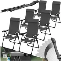 tectake Campingstuhl Faltbarer Aluminium Gartenstuhl mit Kopfpolster, 57 x 65 x 112 cm (Outdoor Klapptstuhl Müritz für Außen in Anthrazit, 6 St), Textilene-Gewebe, wetterfest und UV-beständig, Belastbarkeit 120 kg