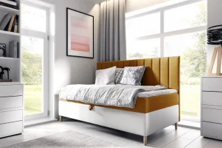 Boxspringbett Gästebett Kinderbett HELVI Nr.2 80x200cm Weiss-Gelb