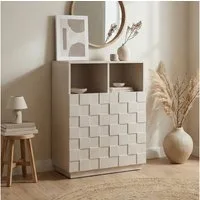en.casa Hochkommode, »Bopibobro« mit 2 Türen 3D-Front 86 x 64 x 36 cm Beige