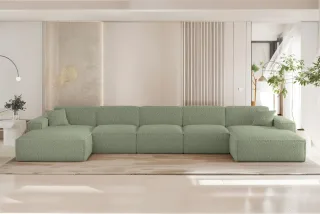 Wohnlandschaft Sofa U-Form CELES PREMIUM XL in Stoff Sven Hellgrün