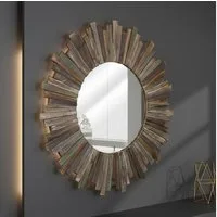 Feel2Home Wandspiegel Wandspiegel 90 cm Holz Spiegel Dekospiegel Shabby Braun Flurspiegel (Stück, 1-St., Spiegel), Paulownienholz