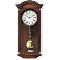 AMS Funk-Pendelwanduhr F5014/1 (Quarzuhr, Holzgehäuse, Nussbaum,Made in Germany,Wohnzimmer)