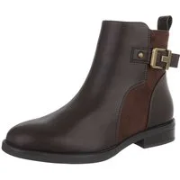 Ital-Design Damen Chelsea Boot mit Metallelement und Blockabsatz Stiefelette (92299773) Blockabsatz Flache Stiefeletten in Braun