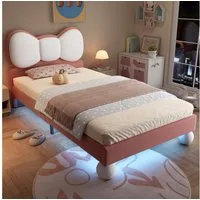 Flieks Polsterbett, Led Kinderbett Einzelbett 90x200cm mit Schleifeform-Kopfteil