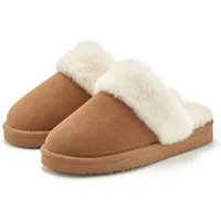 Vivance Dreams by Lascana Pantoffeln, Clogs, Schlappen, Hausschuh, Pantolette mit kuscheligem Lammfell aus Leder