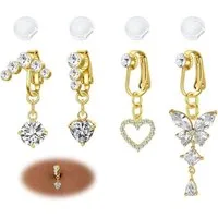 LuxusKollektion Bauchnabelpiercing-Set 4stk Fake Bauchnabelringe Herz Schmetterling Silber Gold