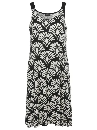 VIA APPIA DUE - Kleid Rundhals ohne Arm Druck schwarz/creme - Gr. - 44