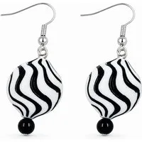unbespielt Paar Ohrhänger Ohrhaken Ohrringe Wellenperle schwarz-weiß Kunststoff 42 x 17 mm, Modeschmuck für Damen