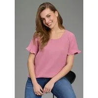 Laura Scott Rüschenbluse mit Zier-Knopfleiste am Rücken, unifarben, aus Baumwoll-Musselin