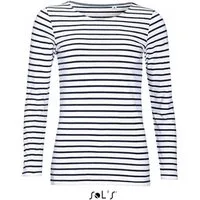 SOLS Langarmshirt Damen Longsleeve Striped T-Shirt Marine gestreift