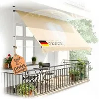Heimfleiss® Klemmmarkise Klemmmarkise Balkon ohne Bohren Sonnenschutz UPF 50+ Klemmmarkise 250 cm breit, beige, höhenverstellbar