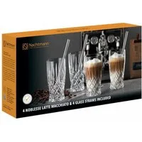 Nachtmann Gläser-Set Latte Macchiato Set Noblesse 8-tlg., 8-tlg., Kristallglas, mit Trinkhalmen und Bürste