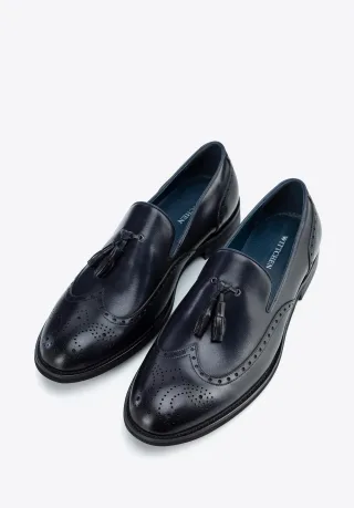 Wittchen Herren-Ledermokassins mit Perforationen, Marineblau, Naturleder