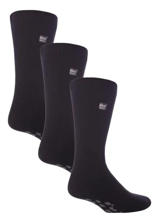 Wärmehalter - 3 Paar Multipack Herren Pantoffelsocken mit Griffen für den Winter | dicke, rutschfeste Thermosocken - schwarz / grau