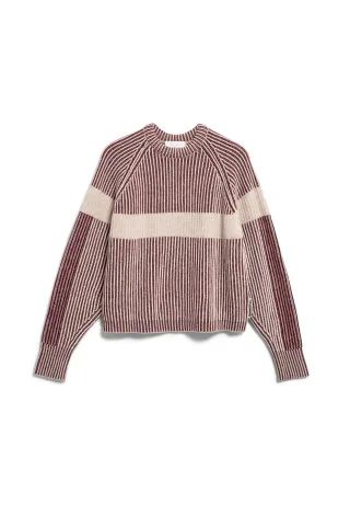 Armedangels - RIB ARTWORK KNIT SWEATER velvet red-oatmilk-honey melange - Gr. - M