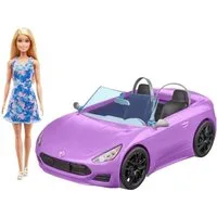Mattel® Spielzeug-Auto Barbie Auto Lila Mattel blonde Puppe ab 3 Jahre HBY29