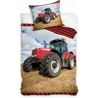 Carbotex Bettwäsche Roter Traktor - Wende-Bettwäsche-Set, 135x200 & 80x80 Trecker, Baumwolle, 100% Baumwolle