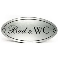 Dekolando Hinweisschild Bad WC Schild Kunststoff silber graviert oval selbstklebend, (Vintage), wetterfest