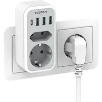 TESSAN 2fach Steckdosenadapter 3600W, Doppelstecker für Steckdose mit 4 USB Mehrfachsteckdose 2-fach (3600W Mehrfachstecker, USB-Anschlusse)
