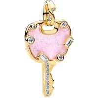 Pandora Charm Schlüssel 764349C01, Charmanhänger Opalisierender Rosa Liebesschlüssel Goldfarben