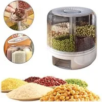COIL Müslispender Küchen Organizer, Vorratsdose, Reisfutterspender, Kunststoff, (Fachkapazität: Normalerweise ca. 1/1,5L), Anzahl der Fächer: 6, Drehung: 360°, Plastik (BPA-free)