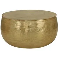 WOMO-DESIGN Couchtisch Wohnzimmertisch Ø90x45 cm in Hammerschlag Optik Sofatisch Metall Tisch, Gold Beistelltisch aus Aluminium Unikat Handarbeit Orientalisch Rund