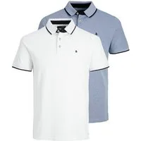 Jack & Jones Poloshirt JJEPAULOS im Doppelpack mit Logostickerei und Komfort (Packung, 2-tlg., 2er-Pack) unifarben mit Farbeinsatz, modisch, schmal, Baumwolle, Polokragen