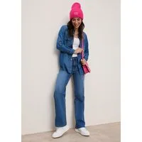 Tamaris Weite Jeans mit modischer Silhouette und hohem Tragekomfort hohe Leibhöhe, langer Schnitt, mit Knopf-Applikationen