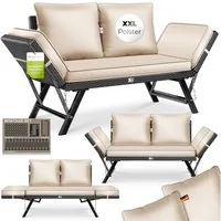 KESSER Gartenbank Polyrattan Gartensofa 4-in-1 mit Liegefunktion & Verstell-Funktion (Gartencouch mit Sitzkissen & Rückenkissen Extra Dicke & Weiche Polster), Balkon-Sofa Wetterfest für Garten, Balkon & Terrasse