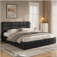Merax Polsterbett 180x200cm mit Samtbezug (1-tlg), Doppelbett mit gepolstertem Kopfteil und Lattenrost