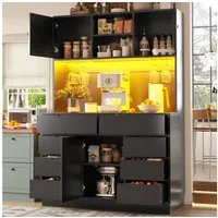 Flieks Küchenbuffet mit LED-Beleuchtung, Gläserhalter, 8 Schubladen und 3 Türen (1-St., B120/T40/H183,5 cm) Hochschrank Küchenschrank Geschirrschrank mit verstellbaren Ablagen