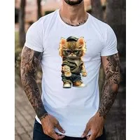 RMK T-Shirt Herren Basic Rundhals mit Gangster süße Katze Cat aus Baumwolle