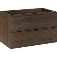 Lomadox Waschbeckenschrank TEMUCO-56-WALNUT 80 cm breit, Walnuss mit Rahmenfräsung, 2 Schubladen