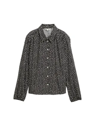 Denim Tom Tailor - Hemdbluse mit Muster black white dotted print - Gr. - XS