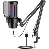 AIMAX Streaming-Mikrofon Gaming Mikrofon PC mit Arm USB Microphone für Streaming Podcast Studio, mit Mikrofon Ständer mit Nierencharakteristik
