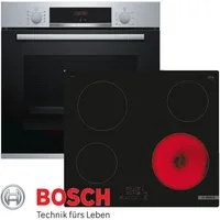 BOSCH Backofen-Set Autarkes Herdset Backofen Bosch 3D Heißluft + Glaskeramik Kochfeld 60, mit 1-fach-Teleskopauszug, LED-Anzeige, 3D-Luftzirkulation, Kindersicherung