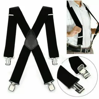 Men's Suspenders With 5cm Widened And Comfortable Elastic Straps, Adjustable 4 Clips For Trousers, Classic Black Suspend