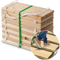 Gartenpirat Holzfliesen Lärche Rollweg Gartentritte Fliesen Weg im Garten