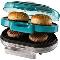 Ariete Hamburger Maker 205B Party Time Hambuger Maker, blau, 1200 W, 2 Grillplatten: unten für Burger und oben für Hamburger Brötchen