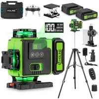 HGLINE Laserwasserwaage 4D 16 Linien Lasernivellier, 360° selbstnivellierender Laser Level, mit Stativ und 2x4800mAh Akkus