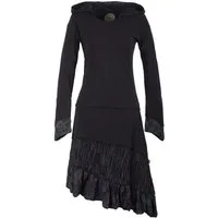 Vishes Jerseykleid Lagenlook Patchworkkleid mit Zipfelkapuze, Rüschen Hippie, Boho, Goa Elfen Style