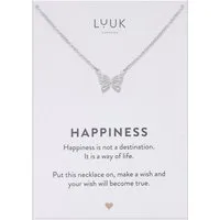 LUUK LIFESTYLE Kette mit Anhänger Schmetterling, mit HAPPINESS Spruchkarte, filigran und feminin