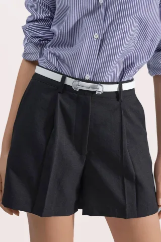 Leinenmix Hochbund Faltenkurze Hose