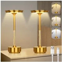 Lapalife Nachttischlampe LED Tischlampe Kabellos Akku, Dimmbar, 3 Farbtemperatur, LED fest integriert, Gold Tischleuchte USB Aufladbar für Nachttisch Esstisch Schreibtisch