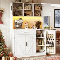 Flieks Küchenbuffet mit LED-Beleuchtung, Steckdose, Schubladen und Türen in Landhausstil (1-St., 110x38x180 cm) Hochschrank Küchenschrank Geschirrschrank mit Türablagen Weiß