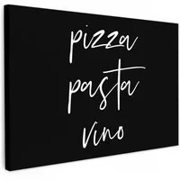 OneMillionCanvasses® Leinwandbild Zitat - Pizza, Pasta, Vino - Schwarz - Weiß, Fotodruck (1 St), Wandbilder für Esszimmer, Wanddeko Bilder Küche, 30x20 cm