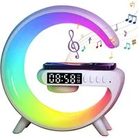 Doramier G-Form mit Bluetooth Lautsprecher Wecker Wireless Charger LED Bluetooth-Speaker 1.0 (3 W, G-Form Design 10 Lichtmodi Musiksteuerung Licht)