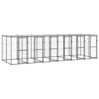 VidaXL Outdoor-Hundezwinger Stahl mit Dach schwarz 6,6 m, 2,2 m, 1,8 m